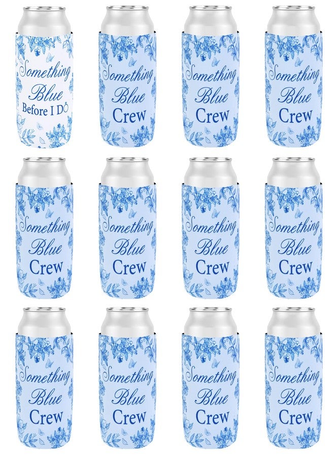 Serencatcher 12pcs Something Blue Before I Do Can Cooler Something Blue Crew Bridal Shower Can Sleeve for Floral Chinoiserie Bachelorette Wedding Engagement Celebration Party Supplies - Image 1